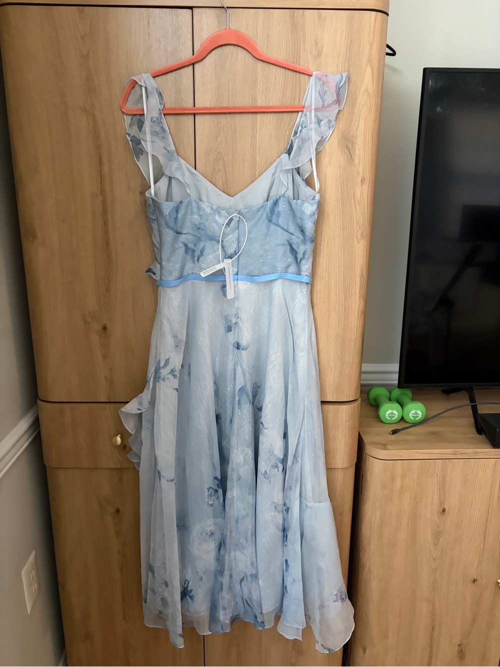 Marchesa Pale Blue Ruffled V-Neck Maxi Dress - Picture 3 of 5